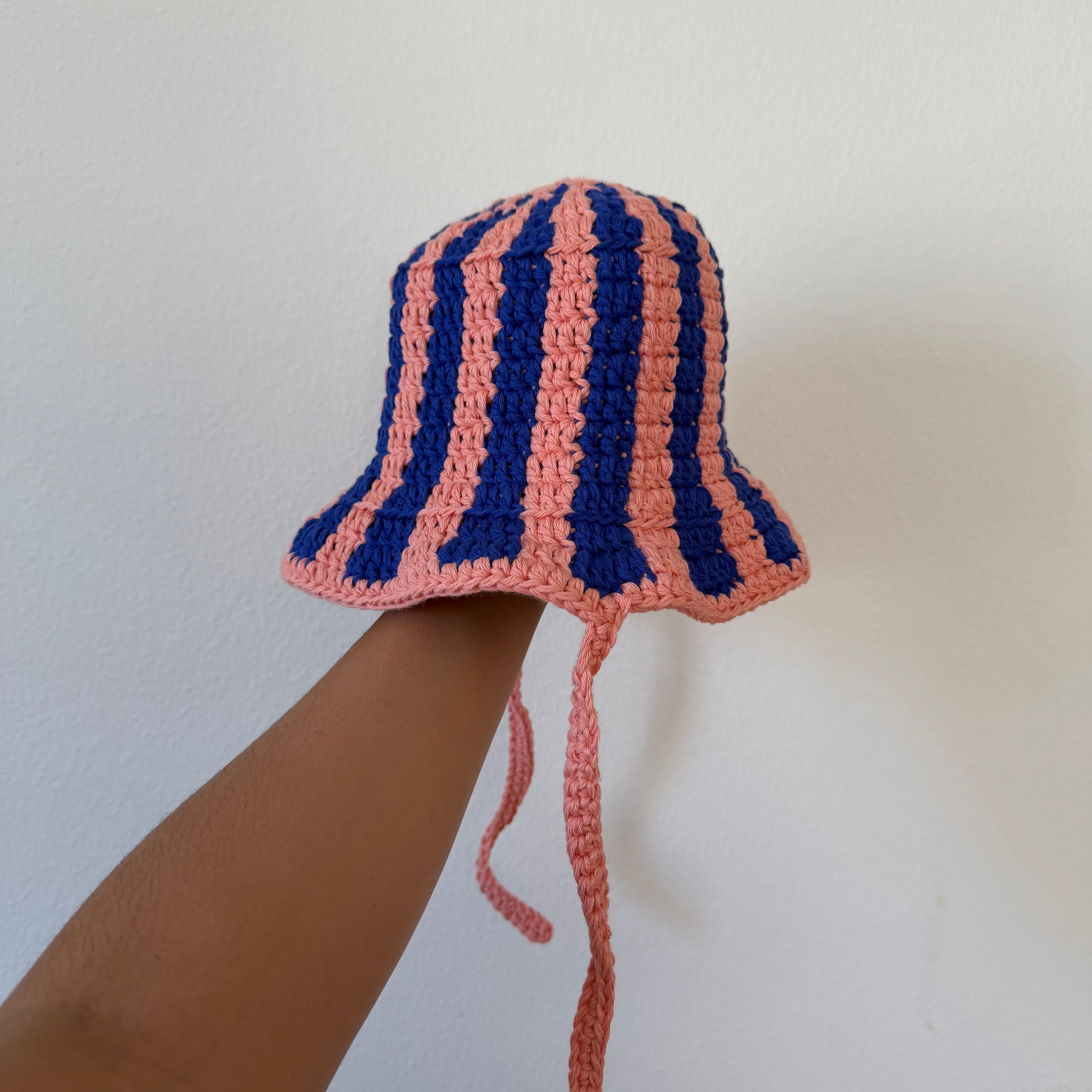 Coral & Navy Stripe Bucket Hat